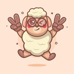 funny sheep animal character mascot with peace sign hand gesture isolated cartoon 