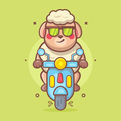 cool sheep animal character mascot riding scooter motorcycle isolated cartoon