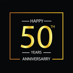 50 years gold anniversary celebration simple logo, isolated on black background. 50 Year Anniversary Logo, Golden Color, Vector Template Design element for birthday, invitation, wedding, jubilee.
