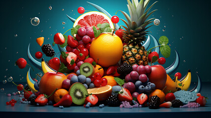 3d colorful background with fruits