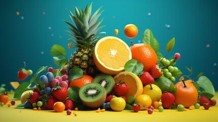 Obraz na płótnie Canvas 3d colorful background with fruits