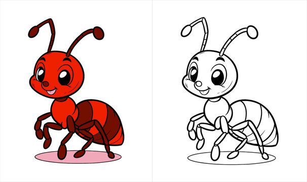 coloring book for kids. cute ant