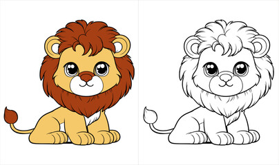 coloring book for kids. cute lion 