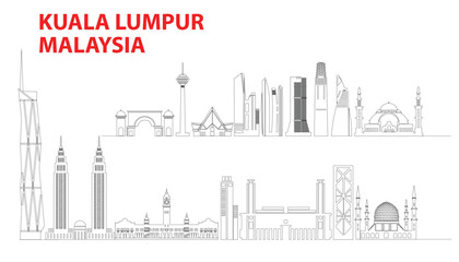 
Welcome to Kuala Lumpur Malaysia city skyline Artline image. Landmarks of Malaysia. Vector city of Kuala Lumpur malaysia