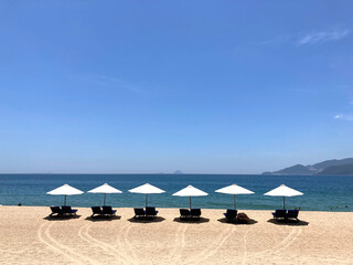 beach with umbrellas