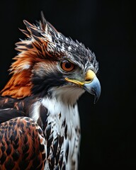 Fototapeta premium Portrait of Crested Hawk Eagle on the dark background AI Generative