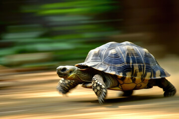 A turtle that fast runs in blur background .generative AI