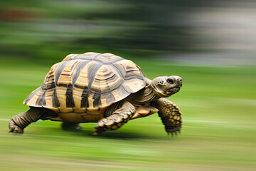 Obraz premium A turtle that fast runs in blur background .generative AI