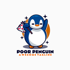 Vector Logo Illustration Poor Penguin Mascot Cartoon Style.