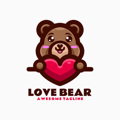 Vector Logo Illustration Love Bear Mascot Cartoon Style.