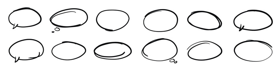 hand drawn chat bubbles and circular oval frames set. Hand drawn chat bubbles and circular oval frames set. Vector illustration
