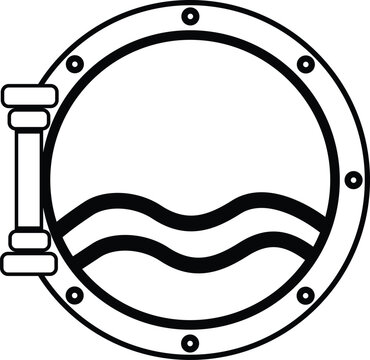 Submarine window icon. Porthole sign. Metallic porthole symbol. flat style.