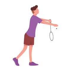 A badminton player doing service and holding shuttlecock. Sports edition flat illustrations.