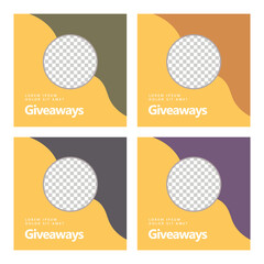 Set of yellow colored social media template with colorful accent and round image space in the middle. Suitable for commerce, microblog, catalog, and giveaway.