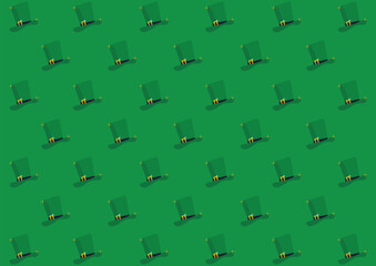 Dark green leprechaun hat pattern. Vector background for St. Patrick's Day celebration.