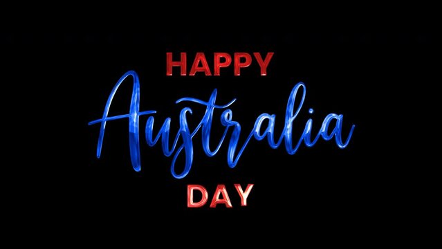 Happy Austalia Day Text Animated. is a design asset featuring text in the colors of the Australian flag. Suitable for Australia Day or patriotic-themed designs. Alpha Channel