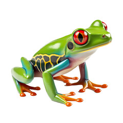 Obraz premium A green exotic red-eyed tree frog from the tropical jungle isolated on white background