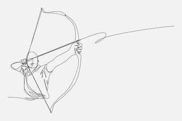 set of drawing of archer in continuous one line drawing style. editable stroke. vector illustration