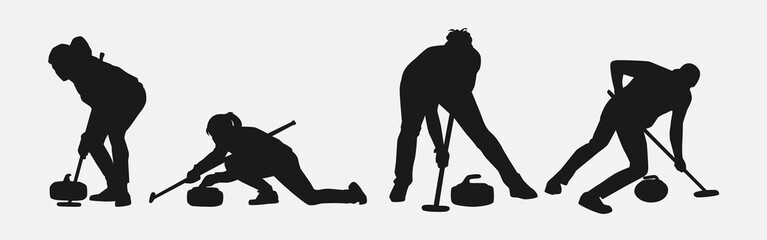 set bundle of curling sport silhouettes. vector illustration. © Irkhamsterstock