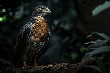 Mystic portrait of Crested Serpent Eagle standing on the ground AI Generative