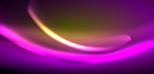 Dynamic waves in ethereal glow of neon lights. Concept merges fluidity of motion with vibrant allure of neon, crafting entrancing backdrop that embodies both vitality and futuristic sophistication