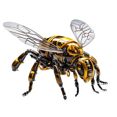 Robot bee insect as mechanical cyber animal isolated on a transparent background