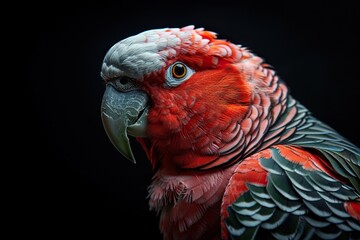 Obraz premium Portrait macro Eolophus roseicapilla s isolated on black AI Generative