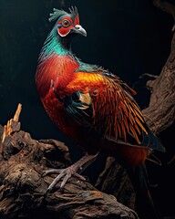 Beautiful Green Naped Pheasant Pigeon standing on old log AI Generative