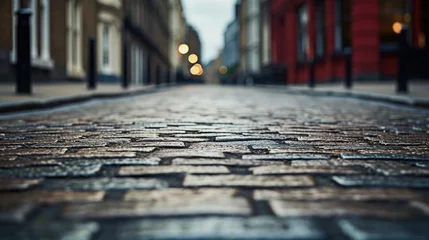Fotobehang Cobblestone street in London, UK. Blurred background © Obsidian
