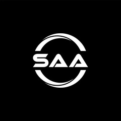 SAA letter logo design with black background in illustrator, cube logo, vector logo, modern alphabet font overlap style. calligraphy designs for logo, Poster, Invitation, etc.