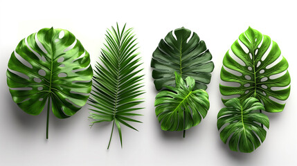 Set of Tropical leaves,viewed from a three quarters angle. Generative ai.