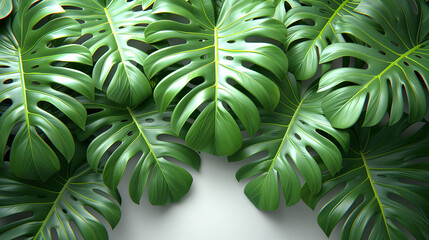 Set of Tropical leaves,viewed from a three quarters angle. Generative ai.