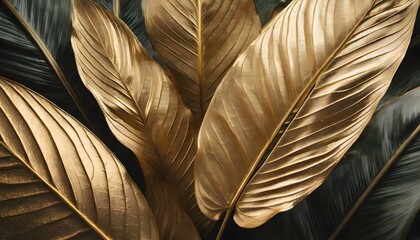 textured tropical leaf background, abstract golden leaves