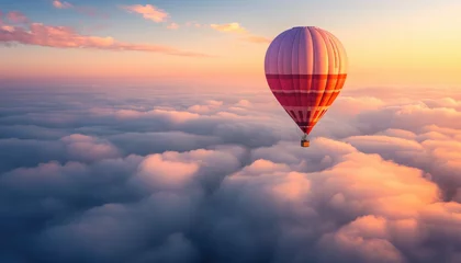 Foto op Plexiglas image of hot air balloon in the sky at sunset © Kien