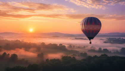 image of hot air balloon in the sky at sunset