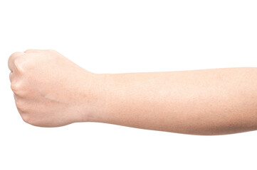 Male showing fist hand isolated on a white background.