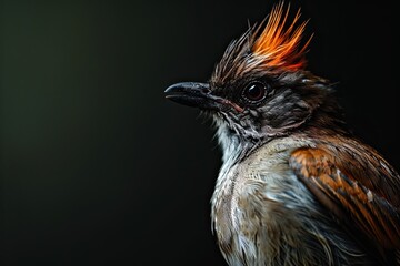 Side View Red-whiskered Bulbul isolated on the black AI Generative