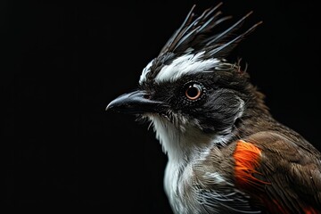 Beautiful Red-whiskered Bulbul isolated on the black AI Generative