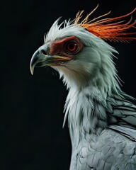 Obraz premium Portrait of Secretary Bird isolated on black AI Generative