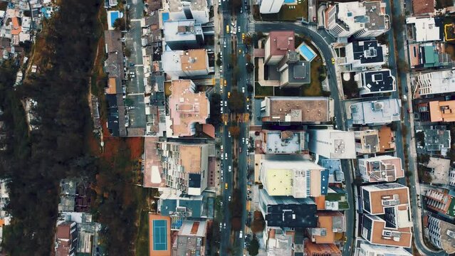 Top shot over the city of Riobamba in Ecuador, South America with the traffic on the road