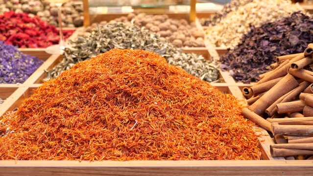 various spices in store in istanbul .