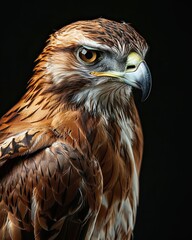 Obraz premium Portrait macro of Short-toed Snake Eagle isolated on black AI Generative