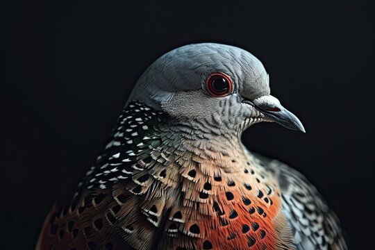 Portrait macro of Spotted Dove isolated on black AI Generative