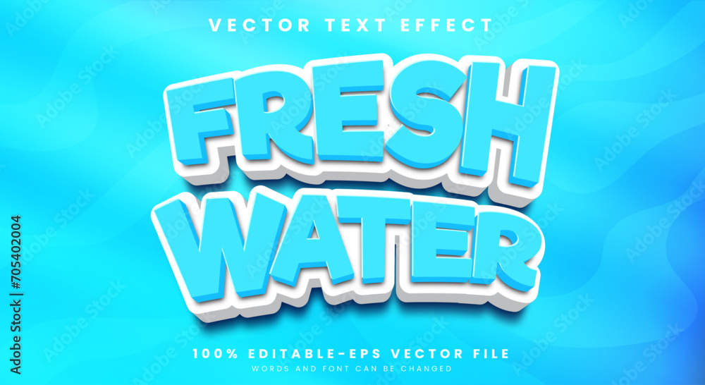Aufkleber fresh water 3d style editable text effect vector with water background