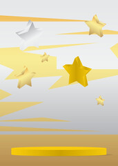 Gold, yellow and white mockup product display. Vector cylinder pedestal podium. Stage showcase for presentation.