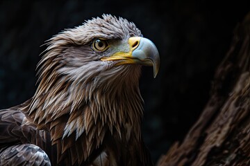 Obraz premium Portrait macro White-tailed Eagle isolated on black AI Generative
