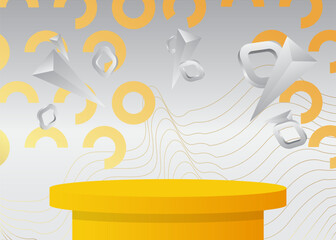 Gold, yellow and white mockup product display. Vector cylinder pedestal podium. Stage showcase for presentation.