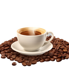 cup of coffee with beans isolate on transparency background png 