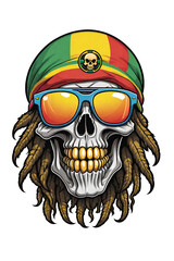 Skull with dreadlocks in rasta style illustration