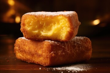 Delight in a symphony of flavors and textures with the Deepfried Twinkie. The goldenbrown, crispy exterior hides the soft, velvety layers of sponge cake and creamy filling within, creating